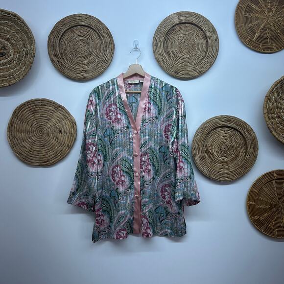 Vintage Victoria's Secret Gold Label Floral Button Night Shirt Loungewear Medium - Picture 2 of 7